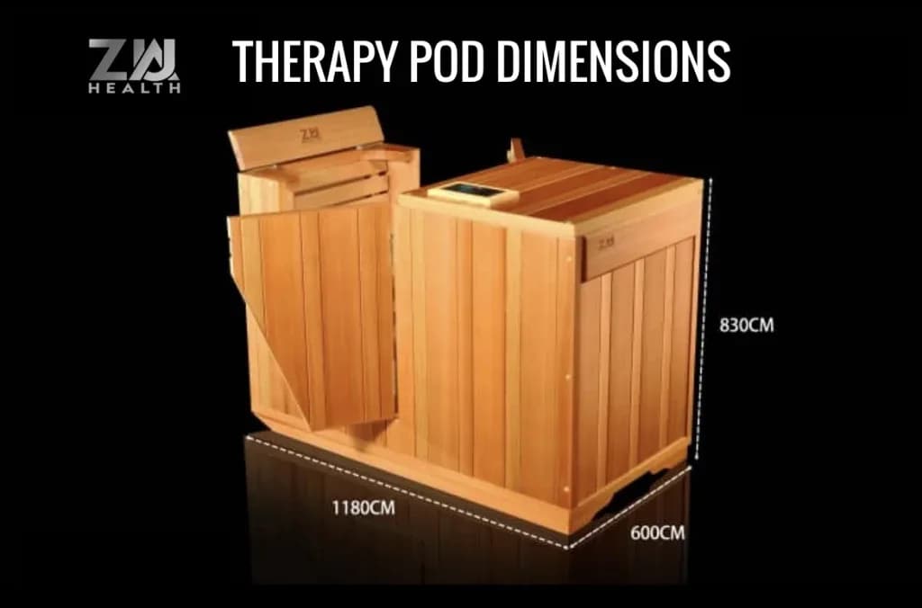 Therapy Pod measurement diagram: 108 × 56 × 74 cm